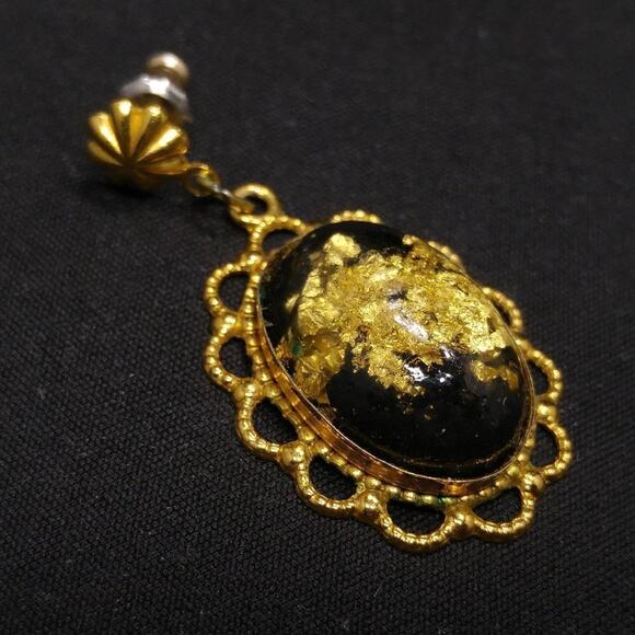 Vintage Gold Foil Lucite Post Earrings, Filigree Frames, Clear Lucite, 1 1/2 In - Picture 12 of 12